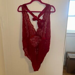 Torrid Curve Lacy Bodysuit with Bow in Jester Red
